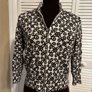 Relativity Black and White Zip-Front Cardigan Sweater